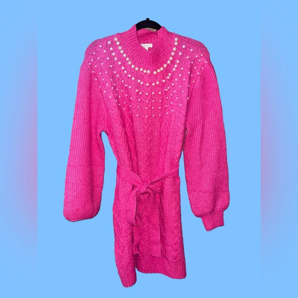 NWOT #179 - FLYING TOMATO BRING THE VIBES SWEATER MINI FUCHSIA DRESS S-Small - Picture 7 of 10